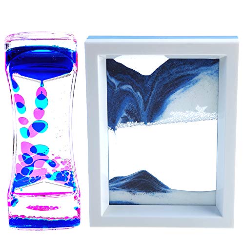 Liquid Motion Bubbler Timer and Moving Sand Art Picture 2 Pack Colorful Hourglass Liquid Bubbler Art Toys Activity Calm Relaxing Desk Toys Voted Best Gift!