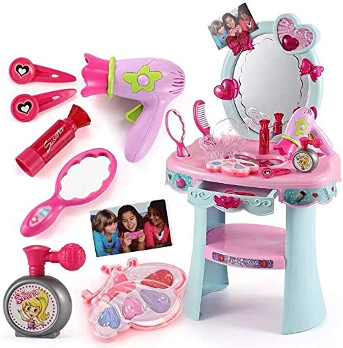LLNN Simple and Stylish Makeup Vanity Set for Bedroom, Play Pretend Play Vanity Table and Beauty Play Set with Piano and Fashion Makeup Accessories Pretend Play Dressing, Villa Furniture