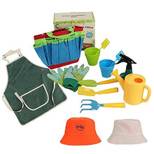 Load image into Gallery viewer, Children&#39;s gardening tool set, garden shovel, planting tools, labor tools, shovel, fork, gloves, watering can and tote bag, sun hat, apron, flower pot, color box, children&#39;s mini (Large)
