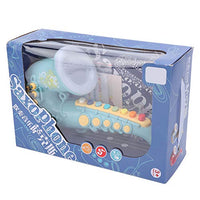 01 Musical Instrument Toy, 7 Function Buttons Kids Saxophone Toy Safe 5 Gears Volume for Early Educational((Blue-English Version))