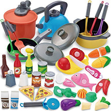 Load image into Gallery viewer, JOYIN 36 Pieces Cooking Pretend Play Toy Kitchen Cookware Playset Including Pots and Pans, Play Food, Cutting Vegetables, Toy Utensils
