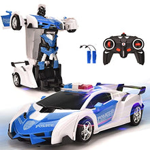Load image into Gallery viewer, VillaCool Remote Control Car, Deformation Robot Police Car Toy for 4-13 Yrs Old Kid RC Vehicle One Button Deformation &amp; 360 Speed Drifting, Best for Boys (Police Blue)
