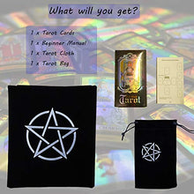 Load image into Gallery viewer, Rosmryx Tarot Cards Sets with Guide Book &amp; Premium Velvet Tarot Bag &amp; Tarot Cloth - Holographic Tarot Deck - Classic Tarot Decks for Beginners
