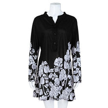 Load image into Gallery viewer, Clearance Autumn Tops,iLH Women&#39;s Plus Size Floral Print Button Tops Retro V-Neck Long Sleeve TShirt Dress (Black, M)
