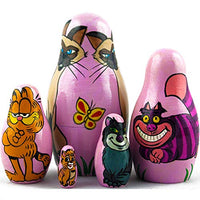 MATRYOSHKA&HANDICRAFT Matryoshkas Cats from Cartoons Set 5 pcs Unique Wooden Figurines