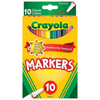 Crayola Original Marker Set, Fine Tip, Assorted Classic Colors, Set of 10
