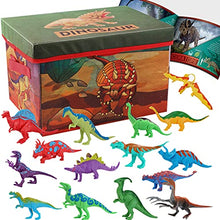 Load image into Gallery viewer, JOYIN 2 in 1 Dinosaur Toys with Storage Box/ Activity Play Mat, 15 Dinosaur Toys and 1 Booklet, Educational Realistic Dinosaur Playset to Create a Dino World for Kids
