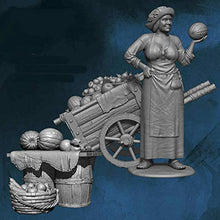 Load image into Gallery viewer, Vegetable Seller with Cart and Fruit Barrels Figure Kit 28mm Heroic Scale Miniature Unpainted
