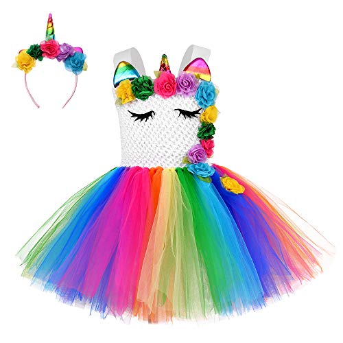 Unicorn Costume for Girls Dress Up Clothes for Little Girls Rainbow Unicorn Tutu with Headband Birthday Gift