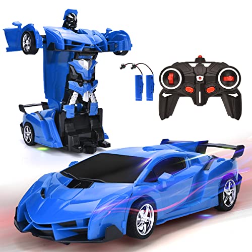 Remote Control Car, VillaCool RC Transformer Cars Toy for Age 3 4 5 6 7 8 8 - 14 Years Old for Kids, 360 Rotating Deformation with LED Light, Transform Robot RC Car, Boys Girls New Year's Gift (Blue)