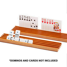 Load image into Gallery viewer, GSE Domino &amp; Playing Card Racks Set of 4, Wooden Domino and Playing Cards Trays Holders Organizer - Premium Domino Tiles Holder Racks for Mexican Train Dominoes Games and Cards Games
