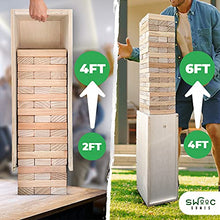 Load image into Gallery viewer, SWOOC Games - Giant Tower Game with 3-in-1 Straightener, Table &amp; Storage Box - 90% Faster Set Up with Transforming Box &amp; Straightener - Starts at 2-4ft - Grows to Over 6ft - Large Outdoor Yard Games
