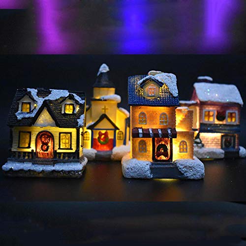prettDliJUN Lovely Dreamy Snowing Scene Cottage House Toy with Light Christmas Home Ornament for Kids F