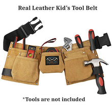 Load image into Gallery viewer, Real Leather Kids Tool Belt for Kids Woodworking Children Carpentry Carpenter Tool Apron for Boys and Girls Young Builders Gift Fits Waist Size 21 to 28 inches

