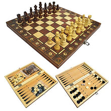 Load image into Gallery viewer, Wooden Chess Backgammon Checkers 3 in 1 Chess Game Ancient Chess Travel Chess Set Wooden Chess Piece Chessboard Chess Pieces Set (Color : 24 x 24cm)
