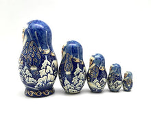 Load image into Gallery viewer, Unique Russian Winter Nesting Dolls Fairy Tale Hand Carved Hand Painted 5 Piece Set 5 Piece Set
