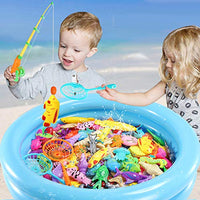 FIVEDAOGANG Magnetic Fishing Game 45 PC Ocean Sea Floating Fish Colorful Animals with Net Portable Storage Bag Bathtub Game for Age 3 4 5 6 Year Kids Toddler(XX-Large Set)