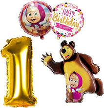 Load image into Gallery viewer, 1st Year Old Birthday 4pcs Balloons Decorations for Baby by Masha and the Bear theme Masha y el Oso
