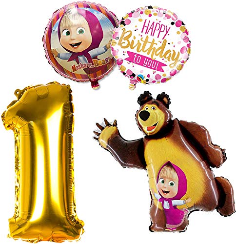 1st Year Old Birthday 4pcs Balloons Decorations for Baby by Masha and the Bear theme Masha y el Oso