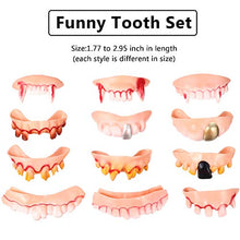 Load image into Gallery viewer, Fake Teeth Vampire Teeth Gnarly Teeth Gag Teeth Ugly Teeth Joke Teeth Denture Funny Teeth for Halloween Costume Party Favors Fools, 24 Pieces (Blood Style, Classic Style)
