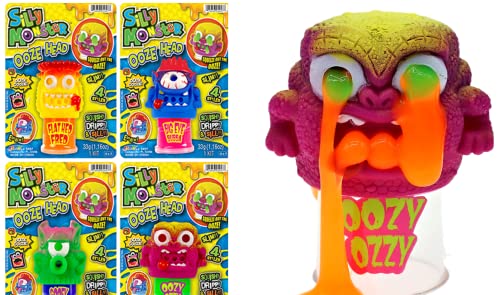 Silly Monster Ooze Head Slime Puking Toys (4 Ooze Monster Assorted) by JA-RU. Squeeze Slime Monster Toy for Kids & Adult, Boys & Girls. Stress Relief Sensory Fidget Toy. Party Favor Putty. 5457-4p