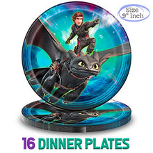 Load image into Gallery viewer, How To Train Your Dragon Party Supplies for 16 - Large Plates, Dessert Plates, Napkins, Masks, &quot;Happy Birthday&quot; Joint Banner, Table cover, Cups, Tattoos- Great Tableware Set w/ Hiccup, Astrid, Toothle
