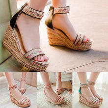 Load image into Gallery viewer, Espadrilles for Women Wedge,Women&#39;s Platform Sandals Espadrille Wedge Ankle Strap Studded Open Toe Sandals Blue
