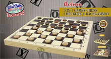 Load image into Gallery viewer, Matty&#39;s Toy Stop Deluxe 3-in-1 Chess, Checkers &amp; Backgammon Foldable Travel Wooden Game Set
