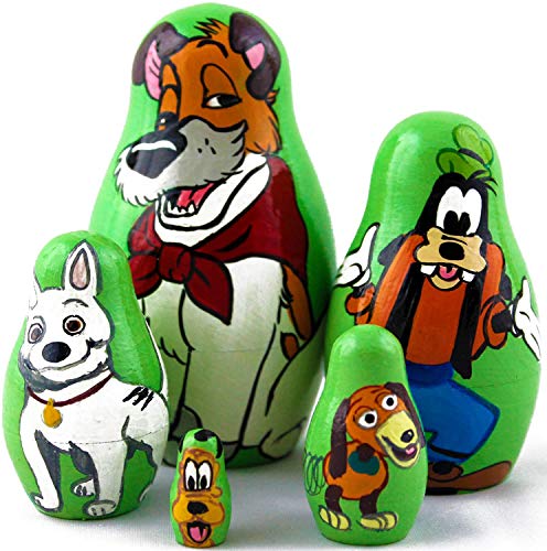 MATRYOSHKA&HANDICRAFT Russian Nesting Dolls Dogs from Cartoons Set 5 pcs - Famous Dogs