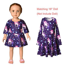 Load image into Gallery viewer, Long Sleeve Unicorn Dresses for Girls Kids 10 11 Matching 18 inch American Doll
