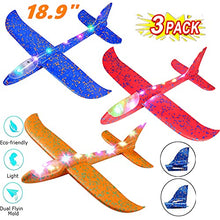 Load image into Gallery viewer, 3 Pack Foam Airplanes for Kids, 18.9&quot; Throwing Airplane Toys, LED Light Up Flight Mode Glider plane toys, Flying Toys fun summer activities for kids , Sports Game Outdoor Toys for Boys Girls kid gifts
