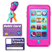 Load image into Gallery viewer, JOYIN Play-act Pretend Play Smart Phone, Keyfob Key Toy and Credit Cards Set Kids Toddler Cellphone Key Toys
