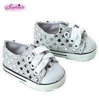 Sophia's 18 Inch Doll Sneakers. Silver Glitter Doll Sneakers Shoes Fit 18 Inch American Girl Dolls & More! Silver Glitter Sneakers Perfect for Doll Clothes for 18 Inch Dolls