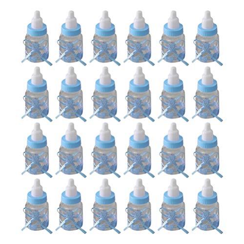 NUOBESTY 24Pcs Baby Bottle Shower Favor Mini Plastic Milk Bottle Fillable Feeding Bottle Candy Box for Baby Shower Favor Gift Decoration (Sky-Blue)