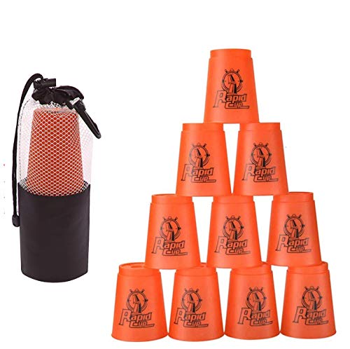 Quick Stacks Cups 12 Pack of Sports Stacking Cups Training Game Challenge Competition Party Toy with Carry Bag(Orange)