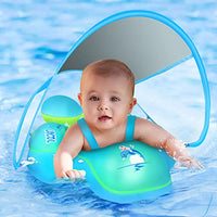 LAYCOL Baby Swimming Float with Sun Canopy Over UPF50+ ? Baby Floats for Pool Add Tail Never Flip Over (Blue, L)