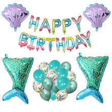 Load image into Gallery viewer, Happy Birthday Decoration Balloons, Seashell Dolphin Mermaid Tail Helium Balloons,Reusable Latex Balloon,for Birthday Party Decoration Gift,Blue Mermaid + Purple Shells
