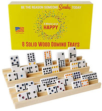 Load image into Gallery viewer, Wooden Domino Train Domino Trays  8 Solid Wood Domino Holders with 3 Tilted Rows for Ideal Visibility  Domino Holders for Domino Game, Mexican Train Dominoes, Chickenfoot Dominoes, Cuban Dominoes
