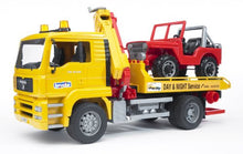 Load image into Gallery viewer, Bruder 02750 MAN TGA Tow Truck With Cross Country Vehicle
