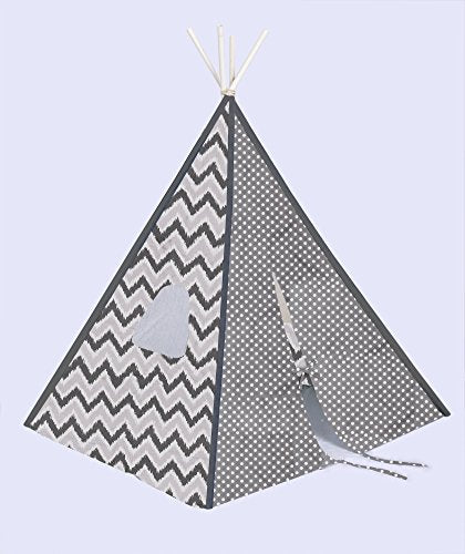 Bacati Mix and Match Teepee Tent for Kids, 100% Cotton Breathable Percale Fabric Cover, Grey