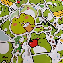 Load image into Gallery viewer, 50 Pieces Frog Stickers Cartoon Vinyl Waterproof Stickers for Laptop,Guitar,Motorcycle,Bike,Skateboard,Luggage,Phone,Hydro Flask, Gift for Kids Teen Birthday Party
