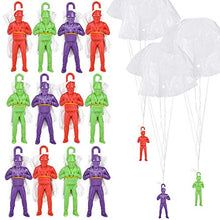 Load image into Gallery viewer, ArtCreativity Mini Paratroopers with Parachutes, Pack of 12, Vinyl Parachute Men Toy in Assorted Colors, Durable Plastic Army Guys Playset, Fun Parachute Party Favors for Boys and Girls
