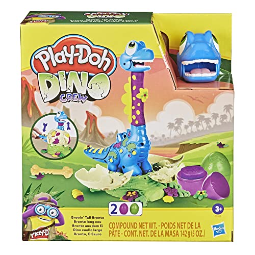Play-Doh Dino Crew Growin' Tall Bronto Toy Dinosaur for Kids 3 Years and Up with 2 Eggs, 2.5 Ounces Each, Non-Toxic