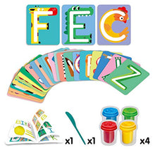 Load image into Gallery viewer, Dough Tools Alphabet A-Z 26 Modeling Dough Cards Learn Letters and Shapes with 4 Non-Toxic Compound Multi Colors Dough for Kids Gift Ages 3 Years and Up
