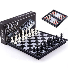 Load image into Gallery viewer, 3 in 1 Travel Chess Set for Kids and Adults, Chess Checkers Backgammon Set with Folding Portable Chess Board and Storage Bags, 9.8 x 9.8, Gift for Boys Girls
