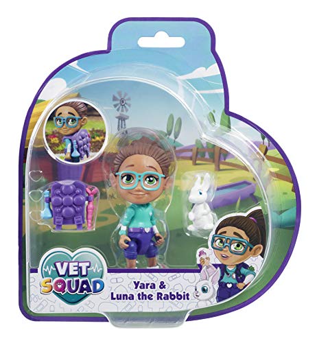 Vet Squad Assortment-Yara & Luna The Rabbit, 3 Inch Articulated Vet Figure with pet and Accessories