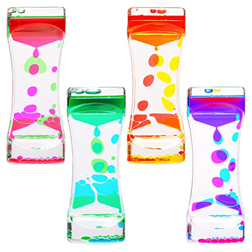 CAILINK Liquid Motion Bubbler, 4 Pack Stress Management Sensory Toys, Relief Fidget Bubbler,Relaxing Water Timers,ADHD Anxiety Autism Activity,Office Home Colorful Hourglass Desk Decor