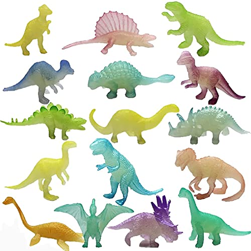 16 Pcs Mini Dinosaur Toy Set Glow in Dark Small Luminous Dinosaurs Toys Plastic Realistic Dino Figure for Boys Girls Kids Birthday Gift