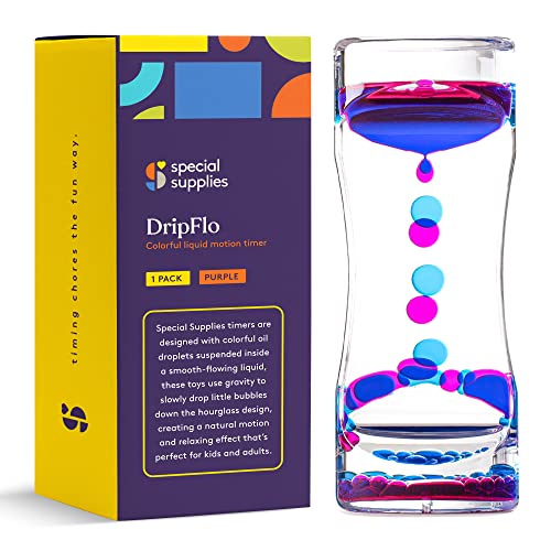 Special Supplies Liquid Motion Bubbler Toy (1-Pack) Colorful Hourglass Timer with Droplet Movement, Bedroom, Kitchen, Bathroom Sensory Play, Cool Home or Desk Decor (Purple)