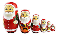 Winterworm Cute Creative Santa Claus's Bringing Kinds of Gifts to You Pattern Handmade Wooden Matryoshka Dolls Russian Nesting Dolls Set 7 Pieces for Kids Toy Birthday Home Decoration